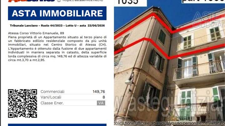 Tribunale Lanciano - Ruolo 44/2023 - Lotto U - asta  23/06/2026
