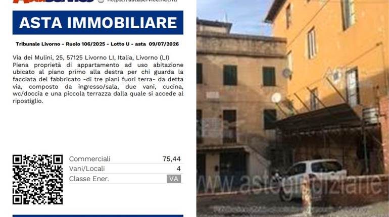 Tribunale Livorno - Ruolo 106/2025 - Lotto U - asta  09/07/2026 