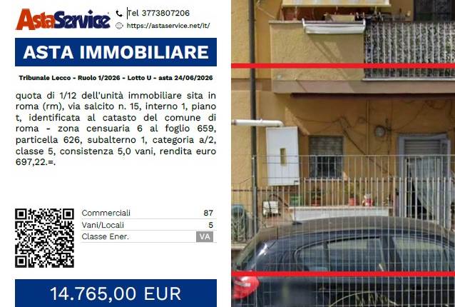 Tribunale Lecco - Ruolo 1/2026 - Lotto U - asta 24/06/2026
