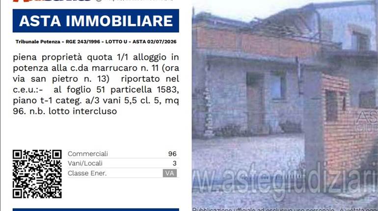 Tribunale Potenza - RGE 243/1996 - LOTTO U - ASTA 02/07/2026