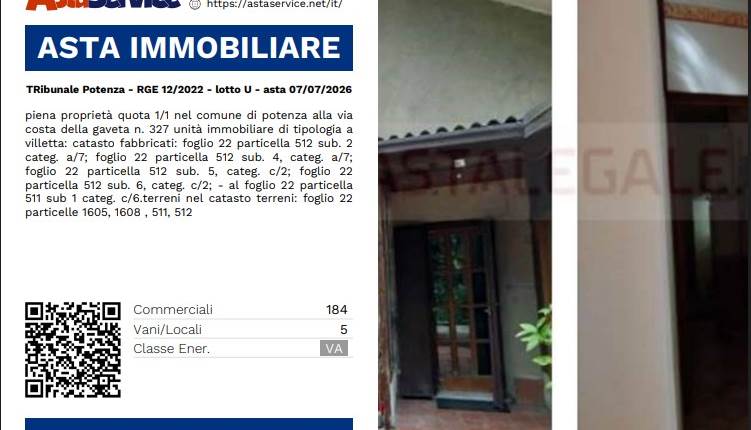 TRibunale Potenza - RGE 12/2022 - lotto U - asta 07/07/2026