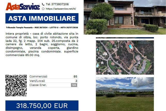 Tribunale Tempio Pausania - RGE 26/2024 - LOTTO U - ASTA 30/07/2026