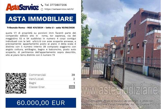 Tribunale Roma - RGE 431/2024 - lotto U - asta 10/06/2026