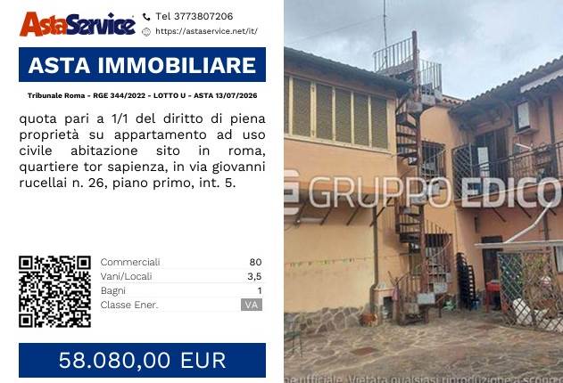 Tribunale Roma - RGE 344/2022 - LOTTO U - ASTA 13/07/2026