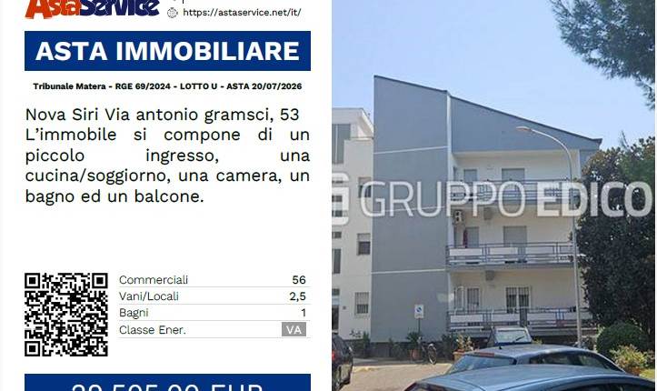Tribunale Matera - RGE 69/2024 - LOTTO U - ASTA 20/07/2026
