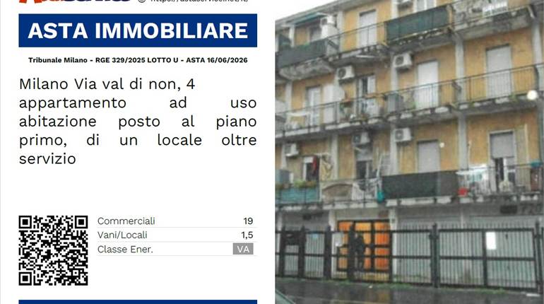 Tribunale Milano - RGE 329/2025 LOTTO U - ASTA 16/06/2026