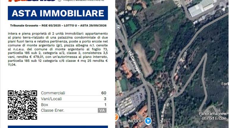  Tribunale Grosseto - RGE 65/2025 - LOTTO U - ASTA 29/09/2026