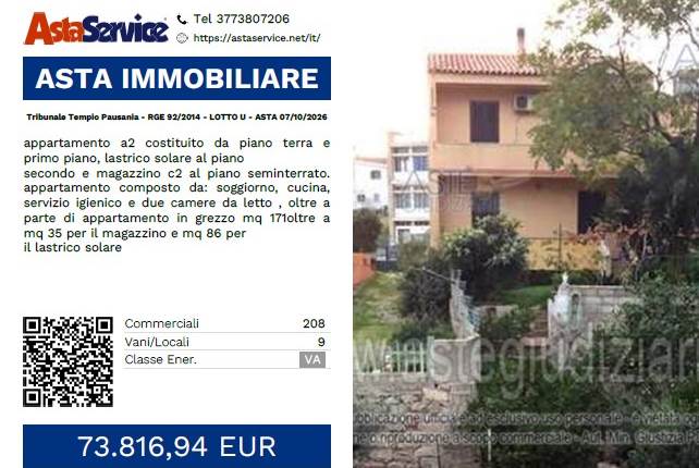 Tribunale Tempio Pausania - RGE 92/2014 - LOTTO U - ASTA 07/10/2026