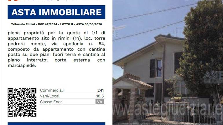 Tribunale Rimini - RGE 47/2024 - LOTTO U - ASTA 30/06/2026