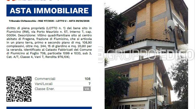 Tribunale Civitavecchia - RGE 117/2025 - LOTTO U - ASTA 09/06/2026