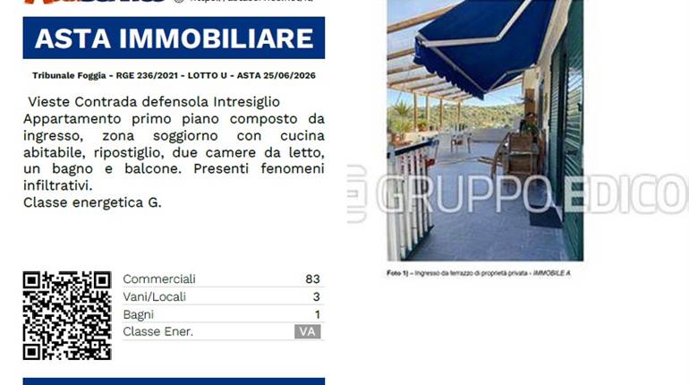 Tribunale Foggia - RGE 236/2021 - LOTTO U - ASTA 25/06/2026