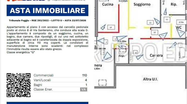 Tribunale Foggia - RGE 292/2022 - LOTTO U - ASTA 23/07/2026