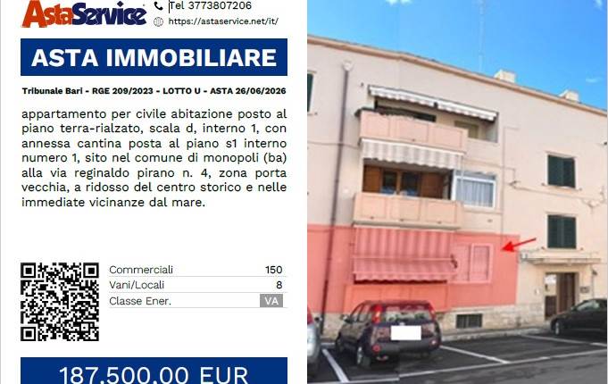 Tribunale Bari - RGE 209/2023 - LOTTO U - ASTA 26/06/2026