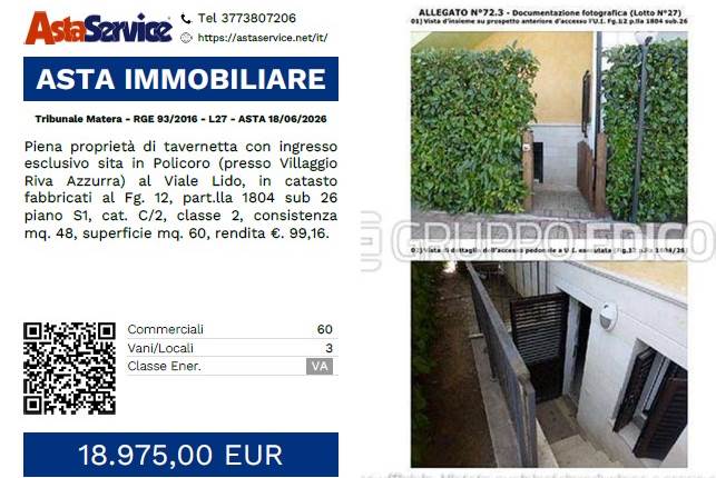 Tribunale Matera - RGE 93/2016 - L27 - ASTA 18/06/2026