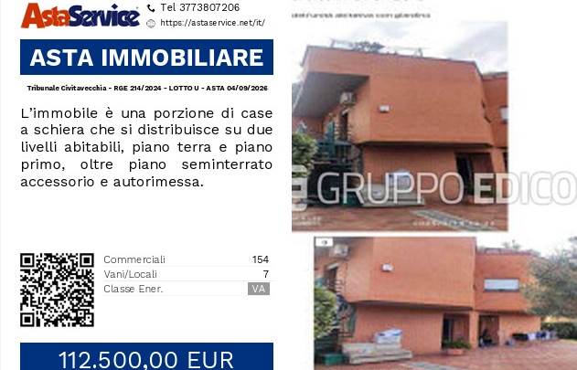 Tribunale Civitavecchia - RGE 214/2024 - LOTTO U - ASTA 04/09/2026