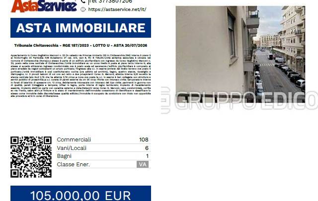 Tribunale Civitavecchia - RGE 187/2023 - LOTTO U - ASTA 20/07/2026