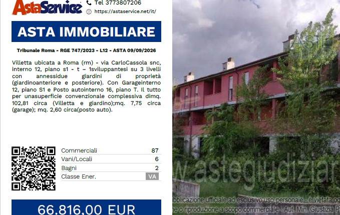 Tribunale Roma - RGE 747/2023 - L12 - ASTA 09/09/2026