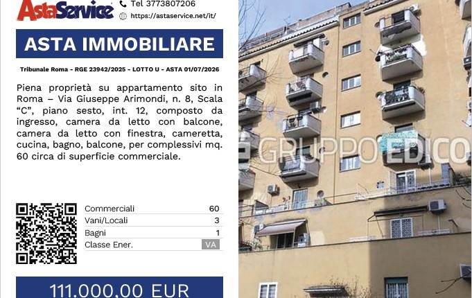 Tribunale Roma - RGE 23942/2025 - LOTTO U - ASTA 01/07/2026