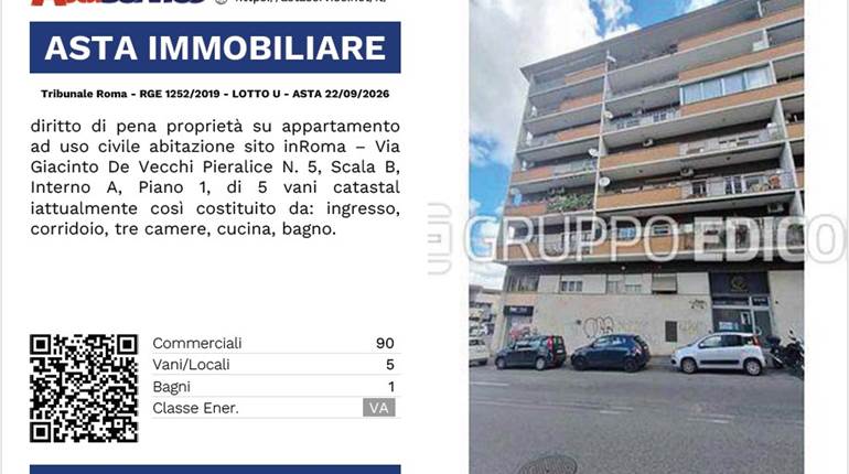 Tribunale Roma - RGE 1252/2019 - LOTTO U - ASTA 22/09/2026