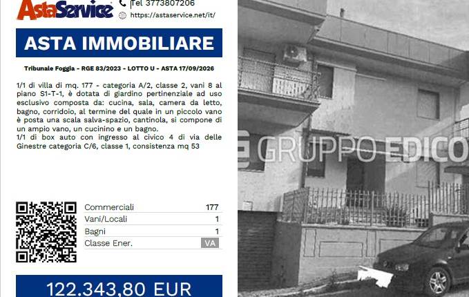Tribunale Foggia - RGE 83/2023 - LOTTO U - ASTA 17/09/2026