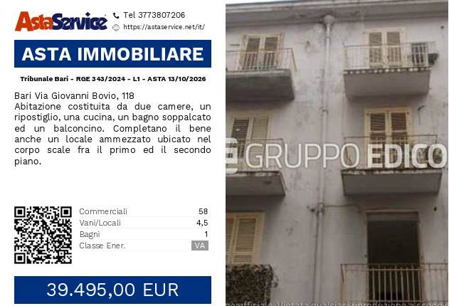 Tribunale Bari - RGE 343/2024 - L1 - ASTA 13/10/2026