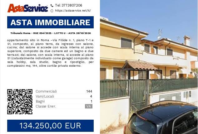 Tribunale Roma - RGE 854/2025 - LOTTO U - ASTA 28/10/2026