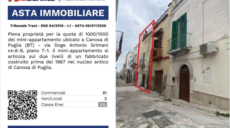Tribunale Trani - RGE 84/2018 - L1 - ASTA 09/07/2026