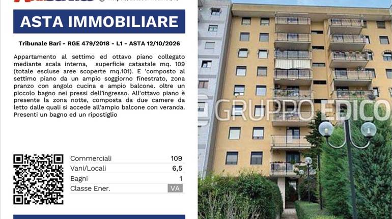 Tribunale Bari - RGE 479/2018 - L1 - ASTA 12/10/2026