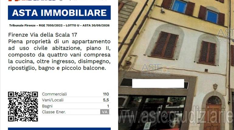 Tribunale Firenze - RGE 7050/2022 - LOTTO U - ASTA 30/09/2026