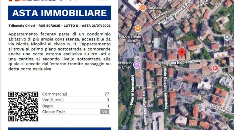 Tribunale Chieti - RGE 60/2025 - LOTTO U - ASTA 21/07/2026