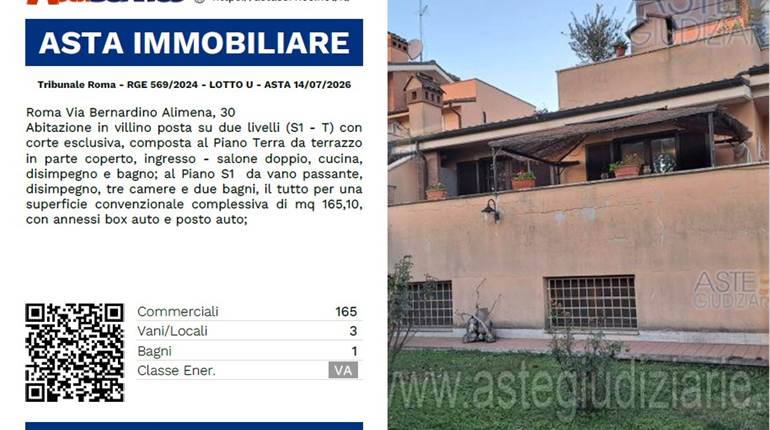 Tribunale Roma - RGE 569/2024 - LOTTO U - ASTA 14/07/2026