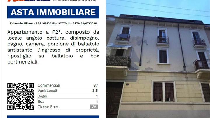 Tribunale Milano - RGE 166/2025 - LOTTO U - ASTA 28/07/2026