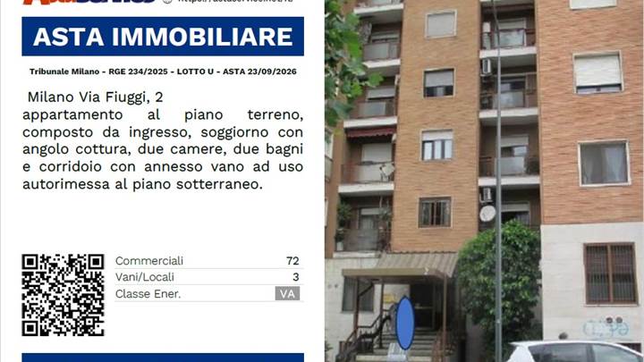 Tribunale Milano - RGE 234/2025 - LOTTO U - ASTA 23/09/2026