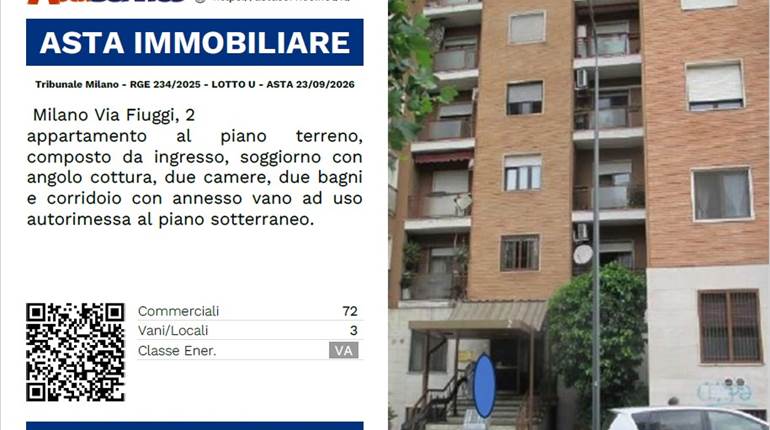 Tribunale Milano - RGE 234/2025 - LOTTO U - ASTA 23/09/2026