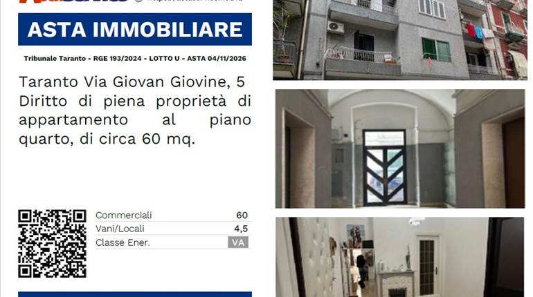 Tribunale Taranto - RGE 193/2024 - LOTTO U - ASTA 04/11/2026
