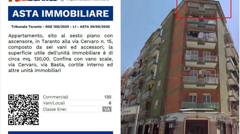 Tribunale Taranto - RGE 108/2025 - L1 - ASTA 29/09/2026