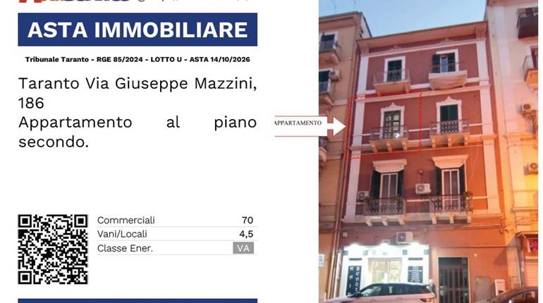 Tribunale Taranto - RGE 85/2024 - LOTTO U - ASTA 14/10/2026