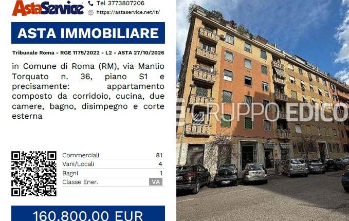 Tribunale Roma - RGE 1175/2022 - L2 - ASTA 27/10/2026