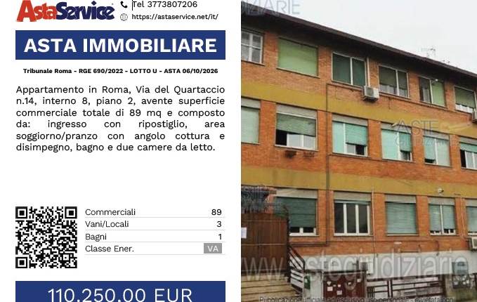 Tribunale Roma - RGE 690/2022 - LOTTO U - ASTA 06/10/2026