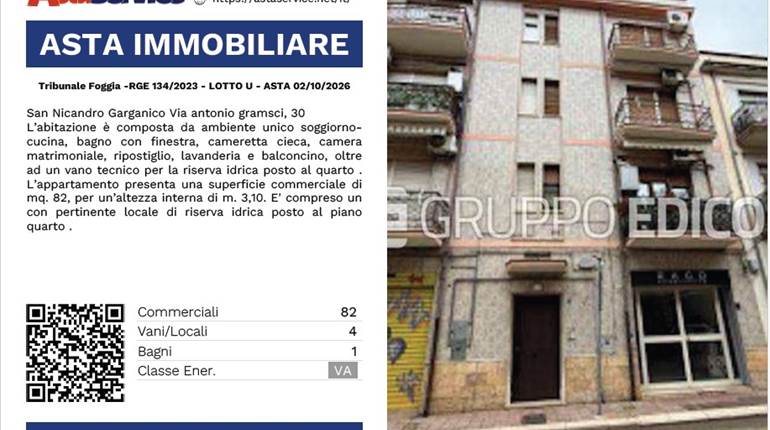 Tribunale Foggia -RGE 134/2023 - LOTTO U - ASTA 02/10/2026