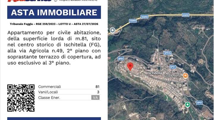 Tribunale Foggia - RGE 259/2023 - LOTTO U - ASTA 27/07/2026