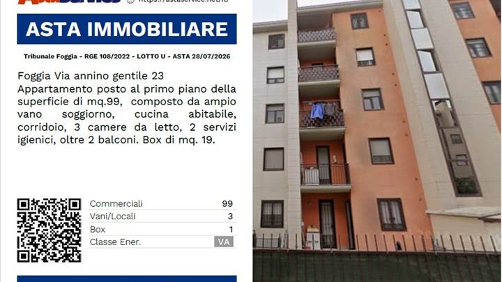 Tribunale Foggia - RGE 108/2022 - LOTTO U - ASTA 28/07/2026