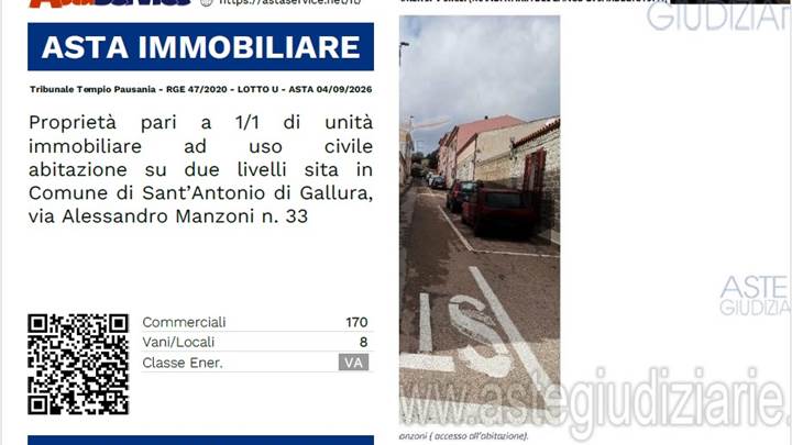 Tribunale Tempio Pausania - RGE 47/2020 - LOTTO U - ASTA 04/09/2026