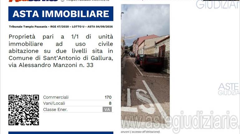 Tribunale Tempio Pausania - RGE 47/2020 - LOTTO U - ASTA 04/09/2026